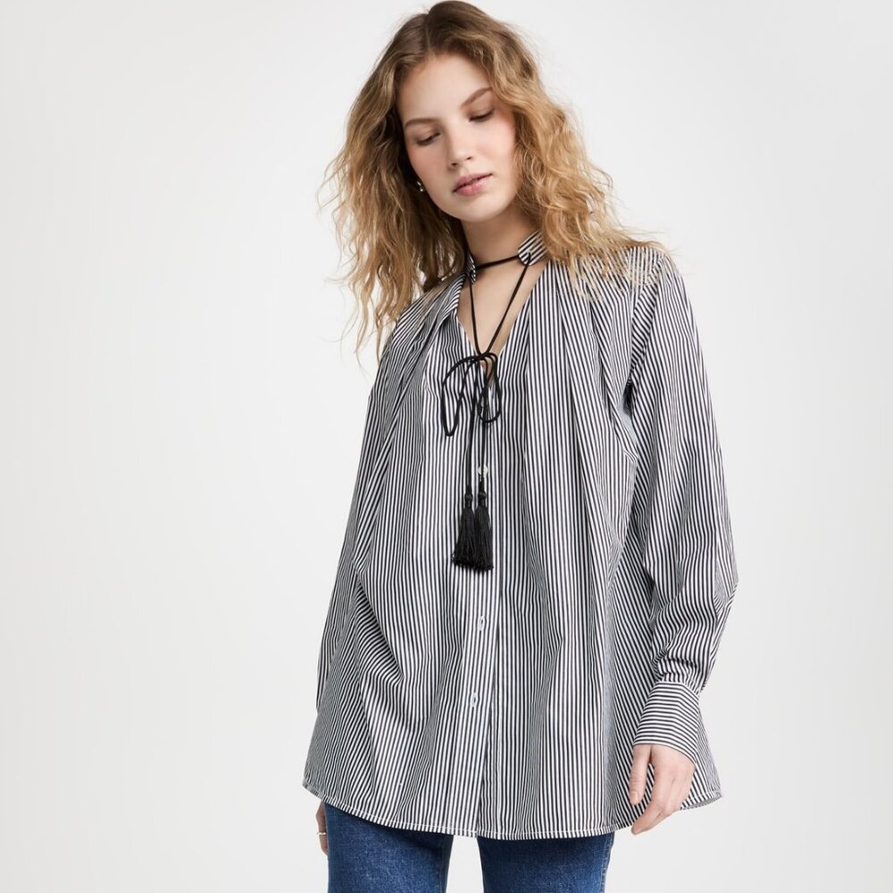 Victoria Beckham Designer Pleated Poplin Button Down size 4 NWT